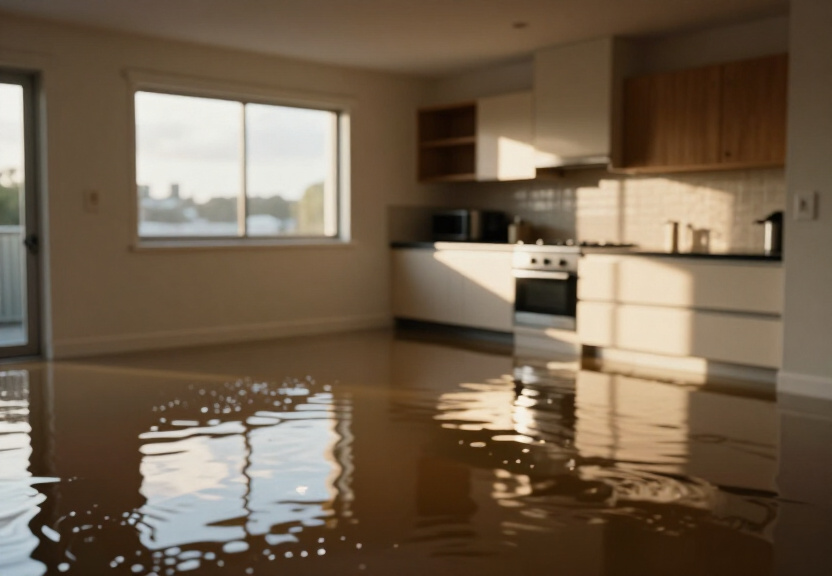 Water-damaged apartment in Dulwich Hill before drying